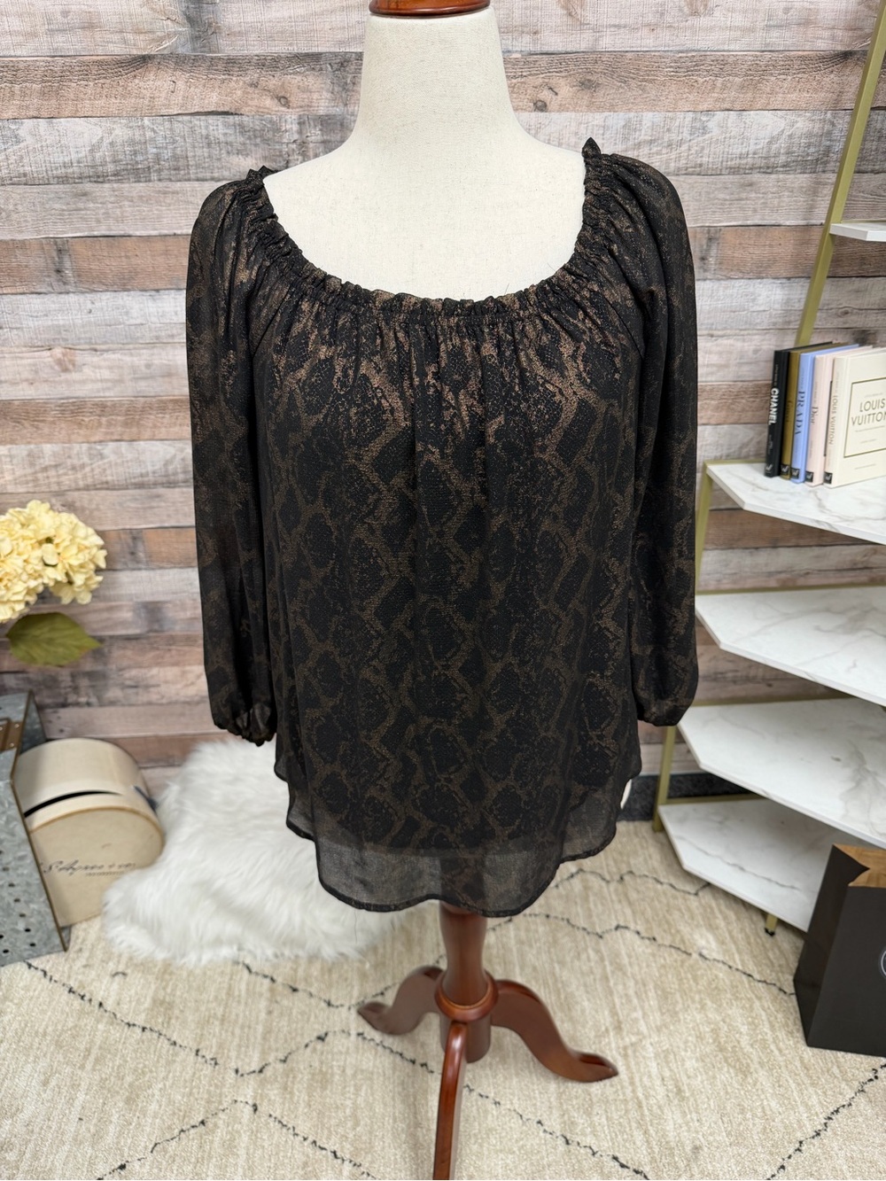 Rock & Republic Animal Print Off the Shoulder Top XL